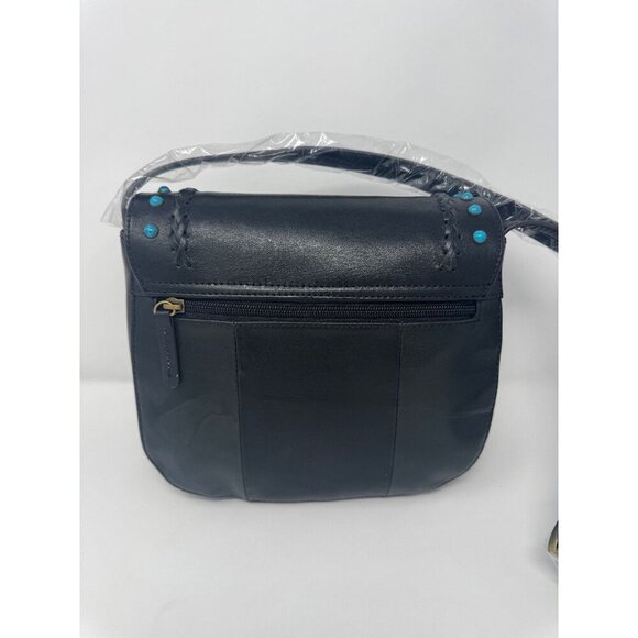 Tignanelle Crossbody Black Leather Saddle bag with Turquoise accence - Picture 3 of 14